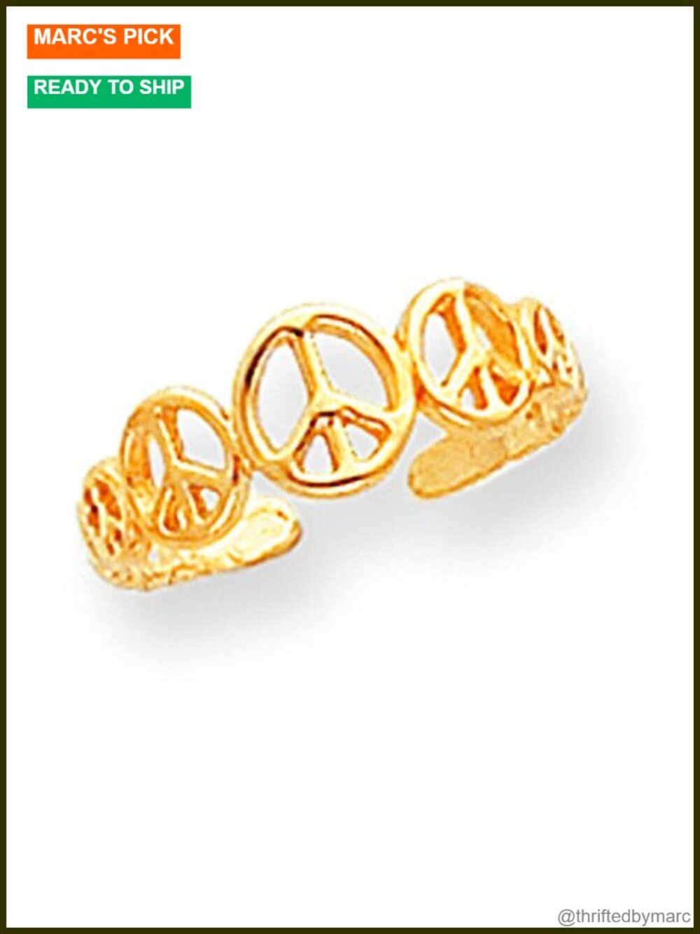 Solid 10k Gold Peace Sign Toe Ring